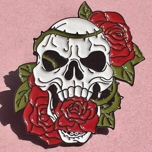 Skull and Roses Enamel Pin